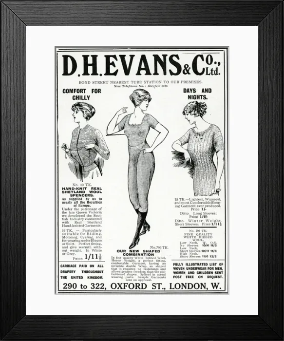 Framed Print : Advert for D. H Evans & Co womens undergarments 1912