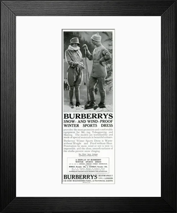 Framed Print : Advert for Burberry Skiing outfits 1923 Framed Print : Advert for Burberry Skiing outfits 1923