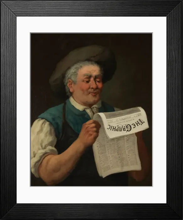 Framed Print : Portrait of a working class man reading The Graphic