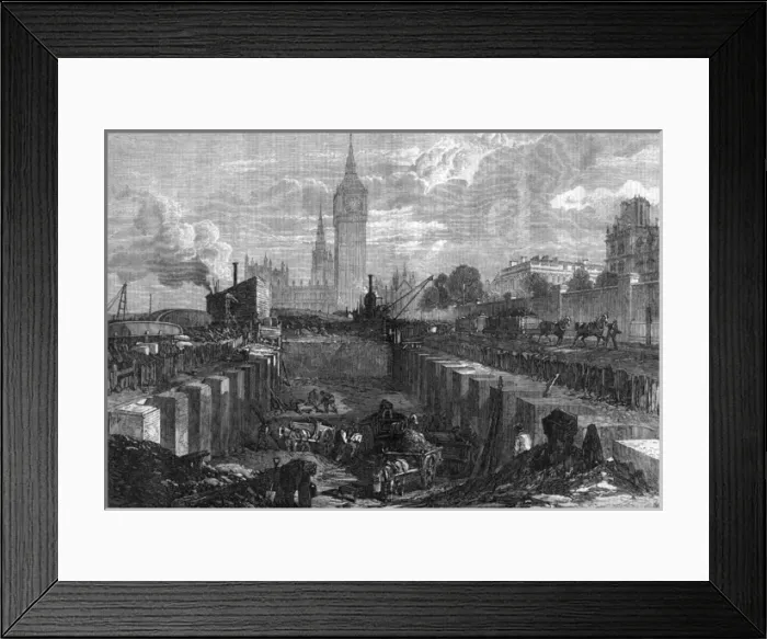 Framed Print : Works of Metropolitan District Railway on Thames Embankment