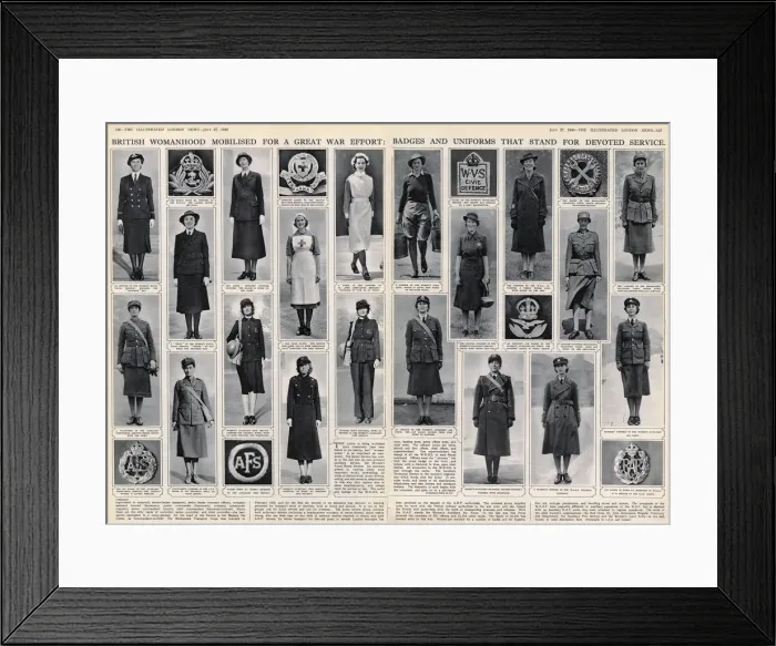 Framed Print : Womens uniforms and badges, WW2 Framed Print : Womens uniforms and badges, WW2
