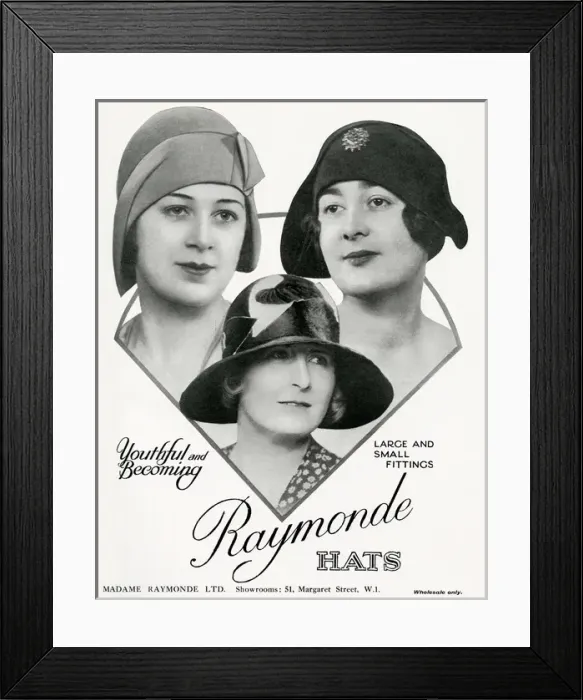 Framed Print : Advert for Madame Raymonde womens hats 1929 Framed Print : Advert for Madame Raymonde womens hats 1929