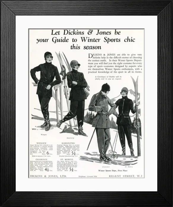 Framed Print : Advert for Dickins & Jones womens winter sports wear 1928 Framed Print : Advert for Dickins & Jones womens winter sports wear 1928