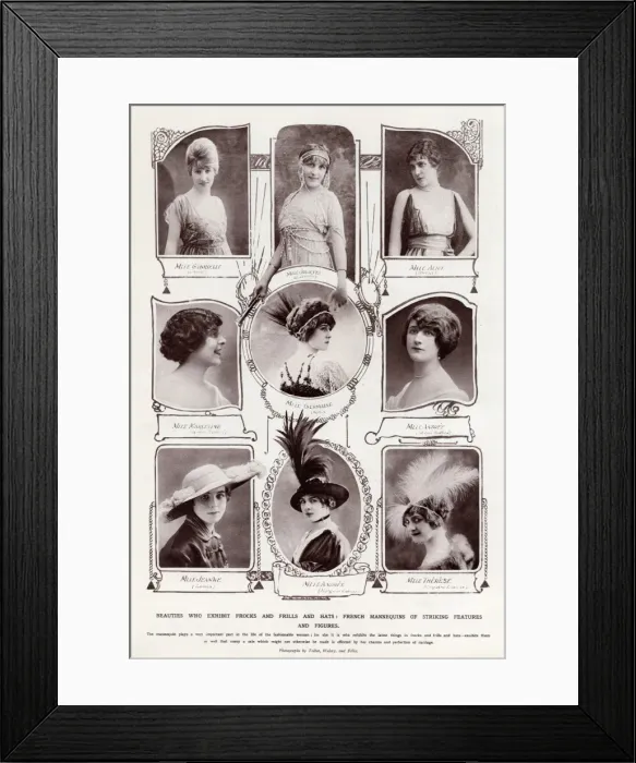 Framed Print : Parisienne models wearing headdresses 1914 Framed Print : Parisienne models wearing headdresses 1914