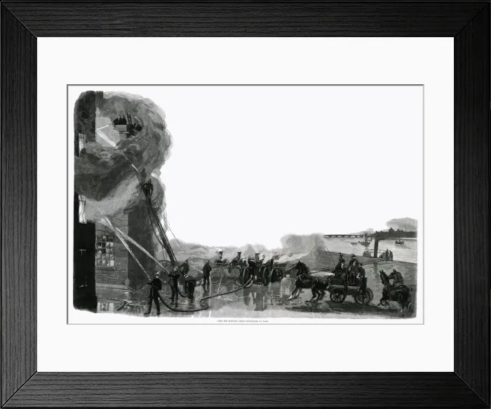 Framed Print : Fire engines at work 1888