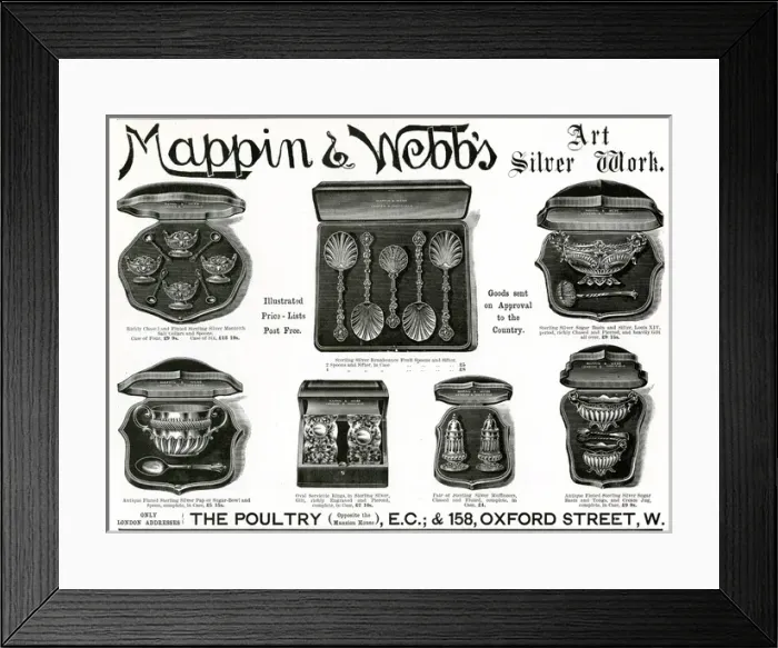 Framed Print : Advert for Mappin & Webb silver items 1892 Framed Print : Advert for Mappin & Webb silver items 1892