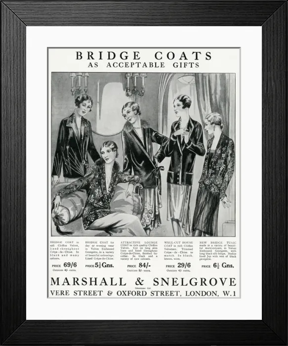 Framed Print : Advert for Marshall & Snelgrove womens jackets 1928