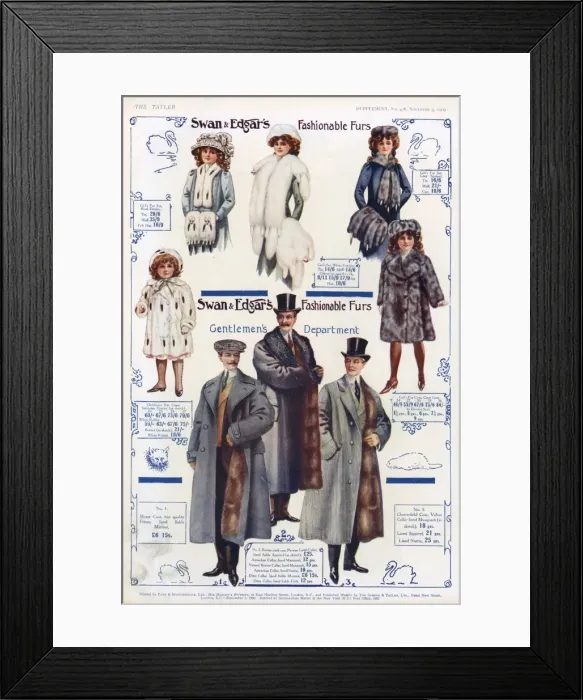 Framed Print : Advert for Swan & Edgar coats 1909 Framed Print : Advert for Swan & Edgar coats 1909