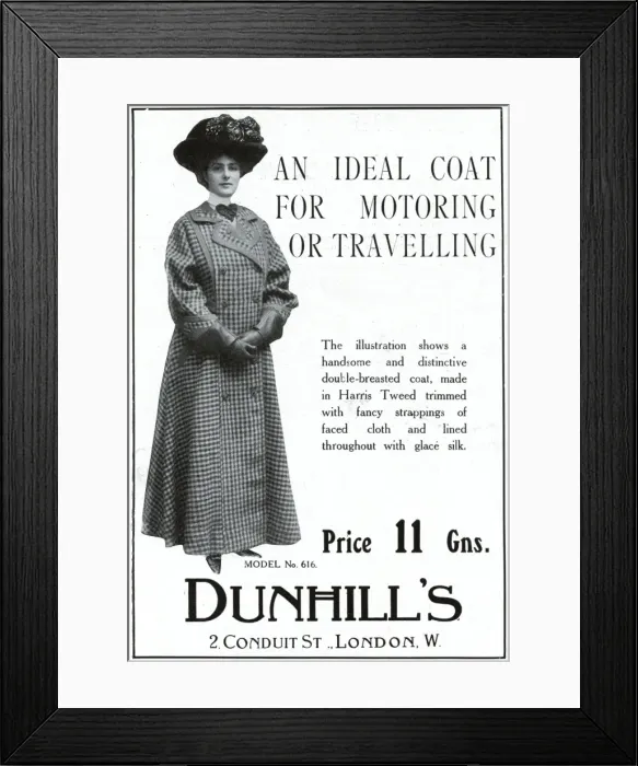 Framed Print : Advert for Dunhills Harris Tweed coat 1909