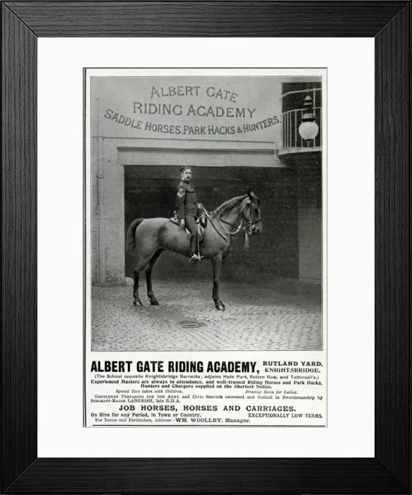 Framed Print : Advert for Albert Gate Riding Academy 1900 Framed Print : Advert for Albert Gate Riding Academy 1900