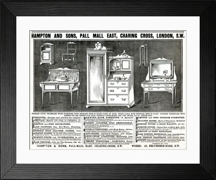 Framed Print : Advert for Hampton & Sons bedroom suite 1886 Framed Print : Advert for Hampton & Sons bedroom suite 1886