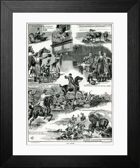 Framed Print : Old Tower Fox Hunting Scenes Scene 1885 1880s