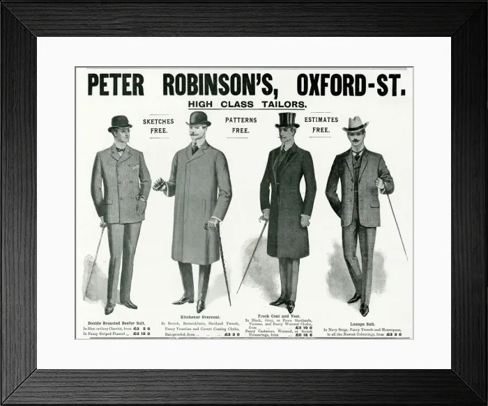 Framed Print : Advert for Peter Robinsons mens clothing 1904 Framed Print : Advert for Peter Robinsons mens clothing 1904