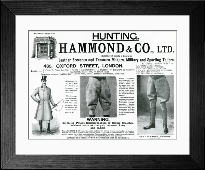 Framed Print : Advert for Hammond & Co. Ltd mens leggings 1904 Framed Print : Advert for Hammond & Co. Ltd mens leggings 1904