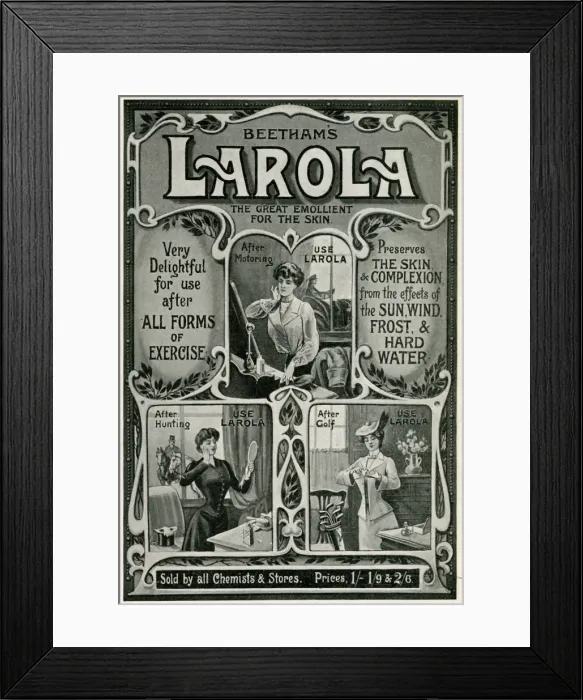 Framed Print : Advert for Beethams Larola skin care 1904 Framed Print : Advert for Beethams Larola skin care 1904