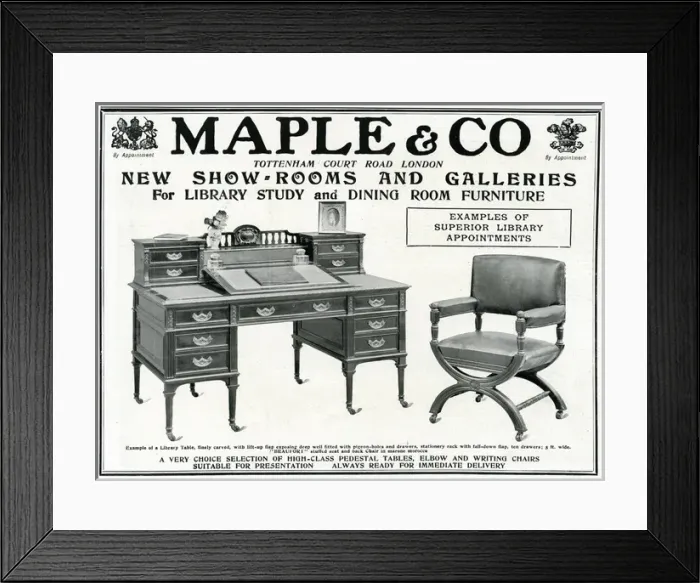 Framed Print : Advert for Maple & Co. library table & chair 1904