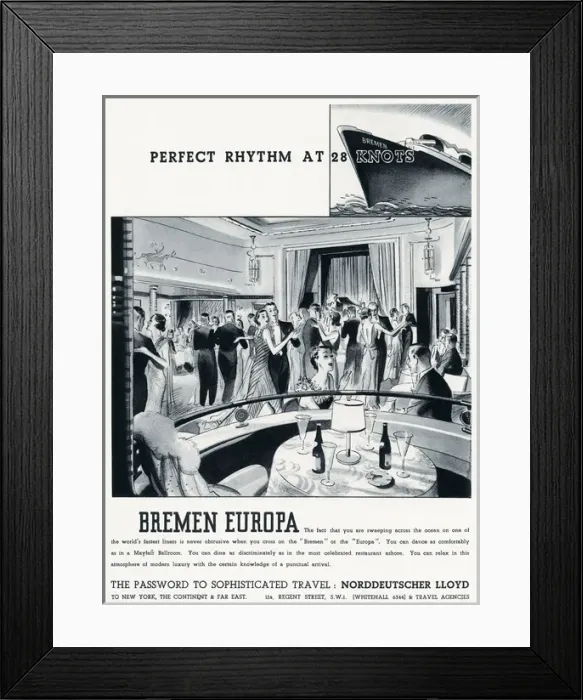 Framed Print : Advert for Bremen & Europa German ocean liners 1937 Framed Print : Advert for Bremen & Europa German ocean liners 1937