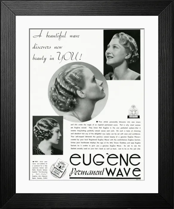 Framed Print : Advert for Eugene permanent wavy hair 1937 Framed Print : Advert for Eugene permanent wavy hair 1937