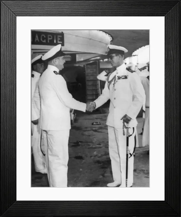 Framed Print : The Duke of Edinburgh taking over HMS Magpie at Malta Framed Print : The Duke of Edinburgh taking over HMS Magpie at Malta