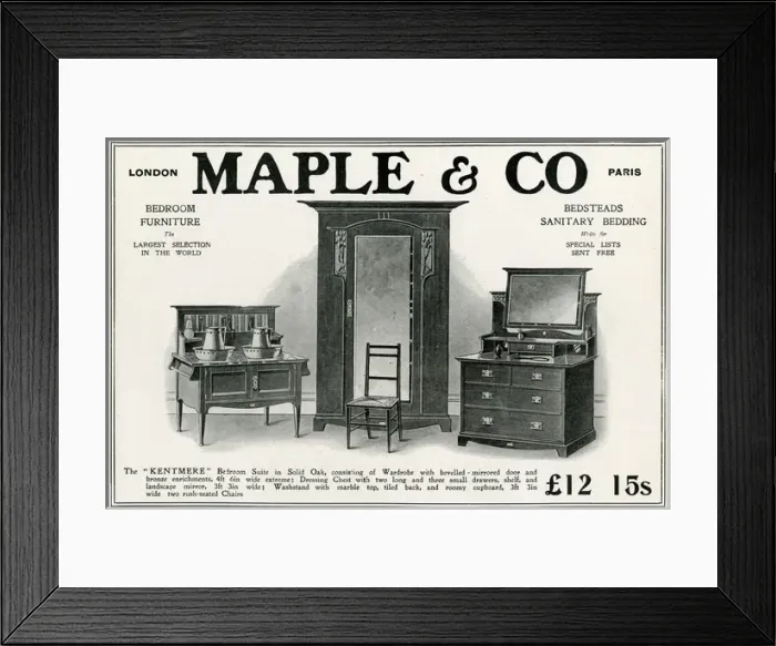 Framed Print : Advert for Maple & Co. bedroom furniture 1906 Framed Print : Advert for Maple & Co. bedroom furniture 1906