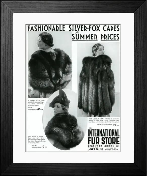 Framed Print : Advert for International Fur Store silver-fox capes 1937 Framed Print : Advert for International Fur Store silver-fox capes 1937