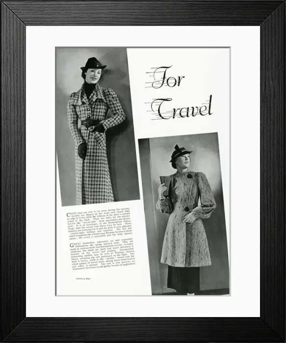 Framed Print : Models wearing travel coats 1937 Framed Print : Models wearing travel coats 1937