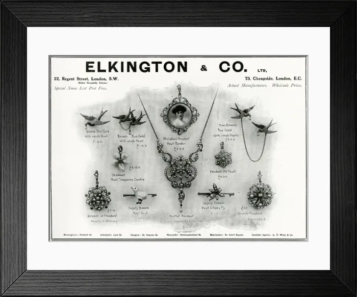 Framed Print : Advert for Elkington & Co Edwardian jewellery 1906 Framed Print : Advert for Elkington & Co Edwardian jewellery 1906