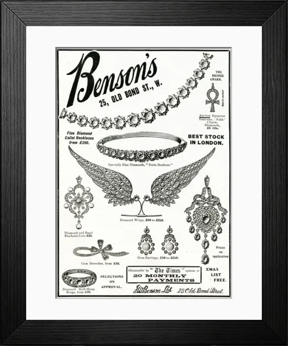 Framed Print : Advert for Bensons Edwardian jewellery 1906 Framed Print : Advert for Bensons Edwardian jewellery 1906