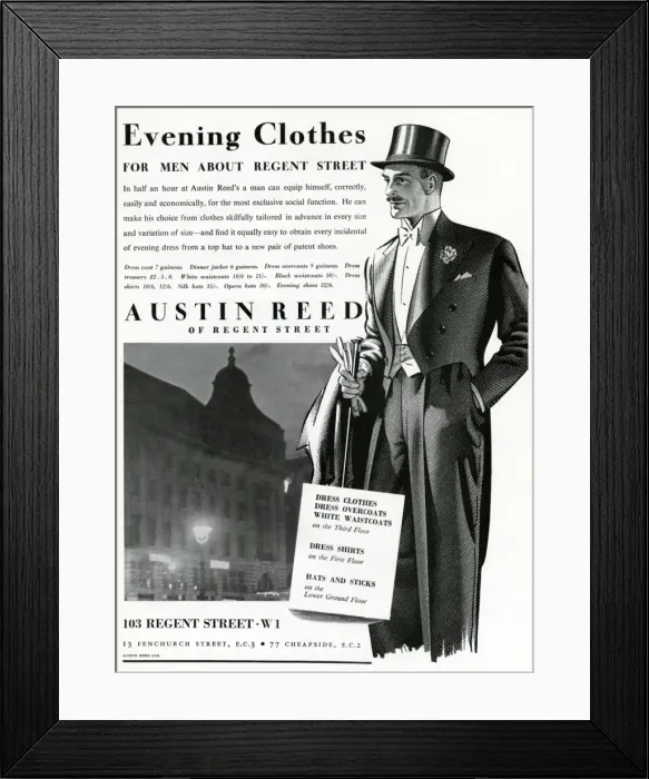 Framed Print : Advert for Austin Reed evening clothes 1937 Framed Print : Advert for Austin Reed evening clothes 1937