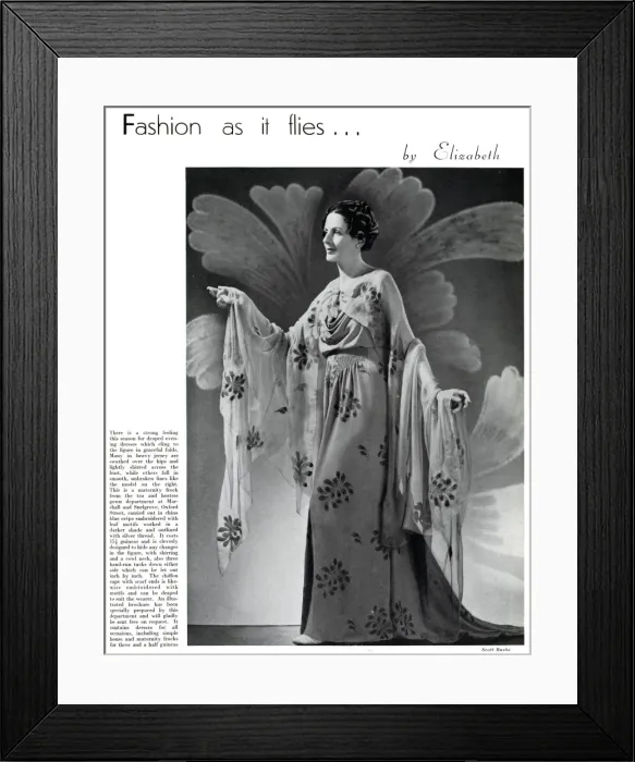 Framed Print : Model wearing a floral maternity evening gown 1937 Framed Print : Model wearing a floral maternity evening gown 1937