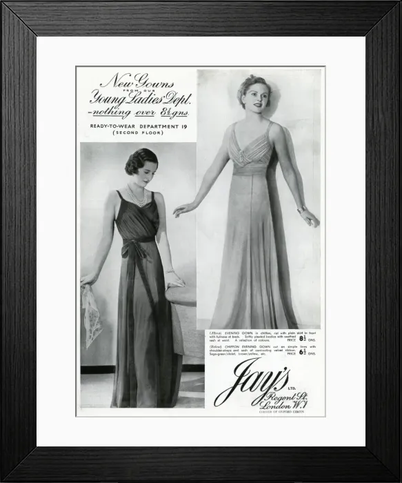 Framed Print : Advert for Jays ready-wear evening dresses 1937 Framed Print : Advert for Jays ready-wear evening dresses 1937