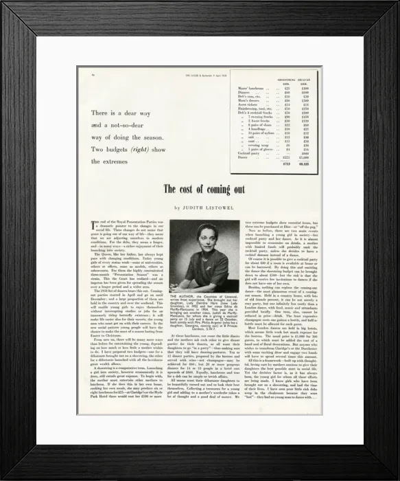 Framed Print : The Cost of Coming Out - 1958 Season Framed Print : The Cost of Coming Out - 1958 Season