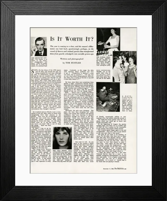 Framed Print : Is it Worth It? Page from The Sketch on debutante season