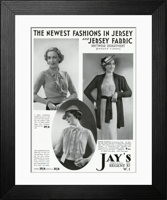 Framed Print : Advert for Jays jersey knitwear for women 1937 Framed Print : Advert for Jays jersey knitwear for women 1937