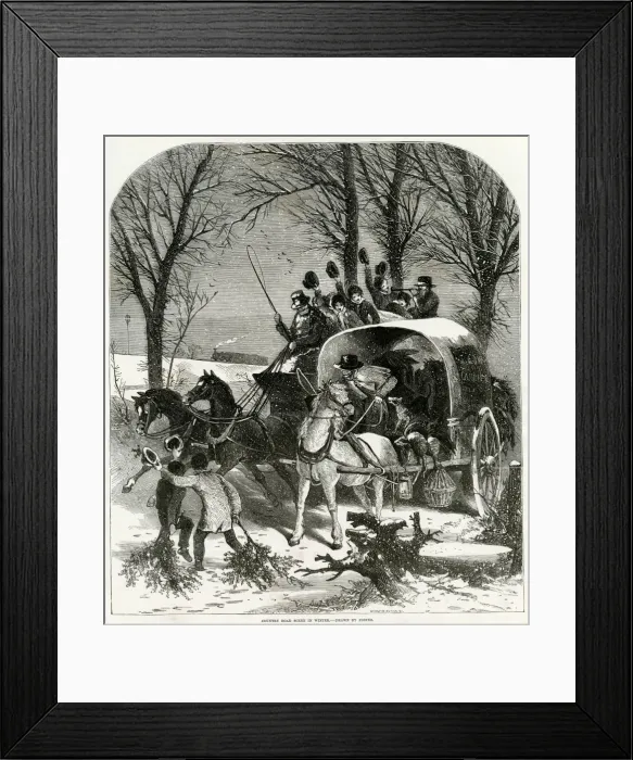 Framed Print : Country road scene in winter 1850