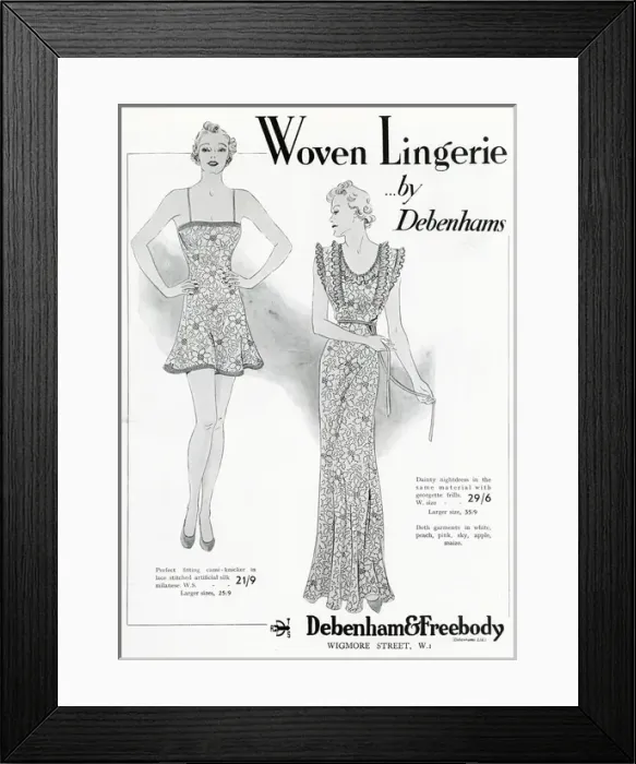 Framed Print : Advert for Debenham & Freebody woven lingerie 1937 Framed Print : Advert for Debenham & Freebody woven lingerie 1937