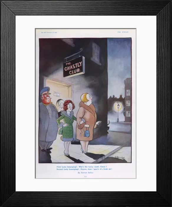 Framed Print : Emerging from a nightclub - cartoon by Patrick Bellew Framed Print : Emerging from a nightclub - cartoon by Patrick Bellew