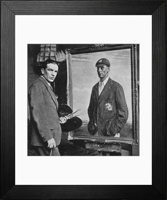 Framed Print : Smithson Broadhead with his portrait of Jack Hobbs Framed Print : Smithson Broadhead with his portrait of Jack Hobbs