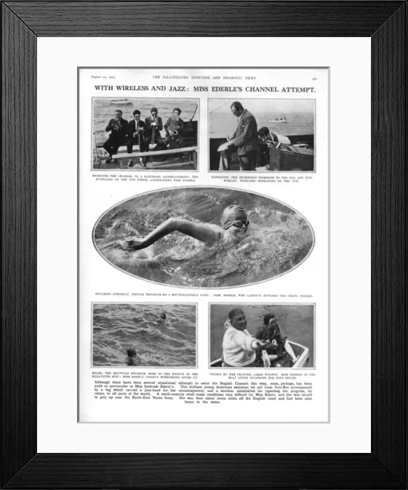 Framed Print : Gertrude Ederle channel swim attempt with jazz band Framed Print : Gertrude Ederle channel swim attempt with jazz band