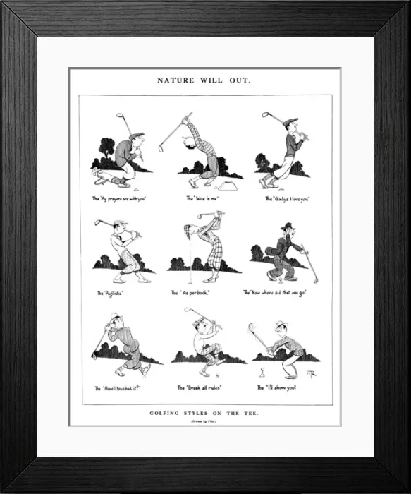 Framed Print : Nature will Out - golf cartoon by Fitz, 1927 Framed Print : Nature will Out - golf cartoon by Fitz, 1927