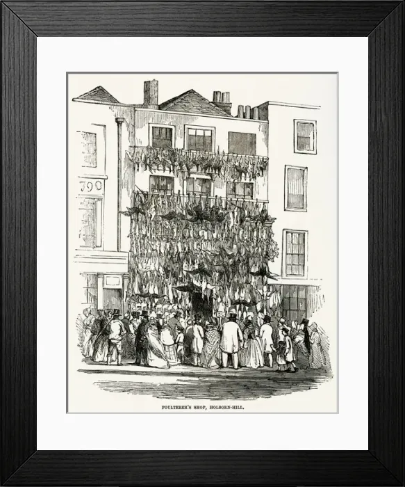 Framed Print : Poulterers shop, Holborn Hill 1845 Framed Print : Poulterers shop, Holborn Hill 1845