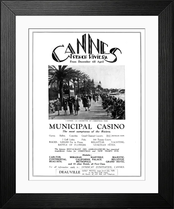 Framed Print : Advertisement for Cannes, French Riviera in the Sketch Framed Print : Advertisement for Cannes, French Riviera in the Sketch