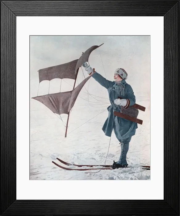 Framed Print : Photo of kite-flying on skis, Finse, Norway Framed Print : Photo of kite-flying on skis, Finse, Norway