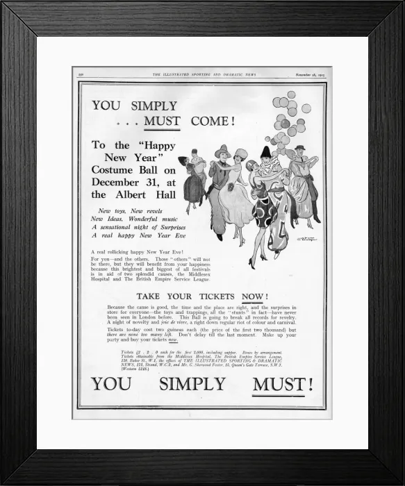 Framed Print : Advert for Happy New Year Costume Ball 31st December 1925 Framed Print : Advert for Happy New Year Costume Ball 31st December 1925