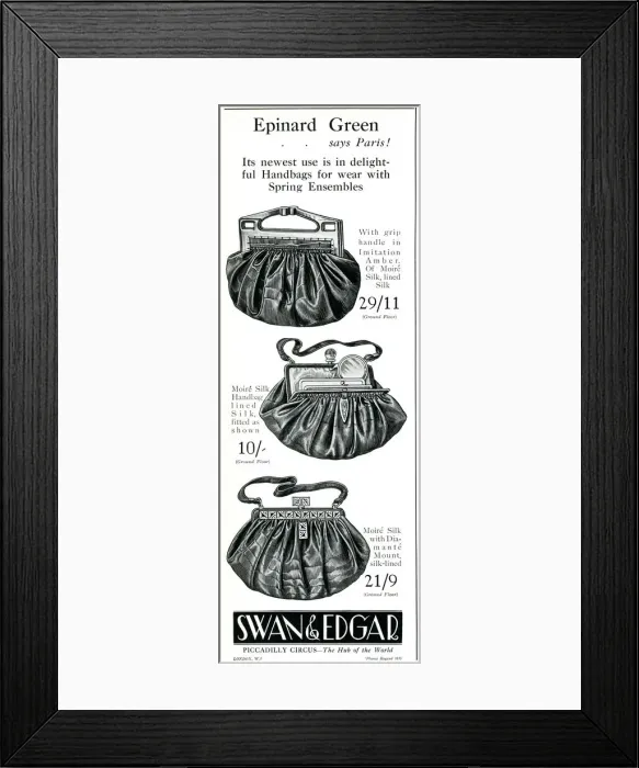 Framed Print : Advert for Swan & Edgar handbags 1929 Advert for Swan & Edgar handbags 1929 Framed Print : Advert for Swan & Edgar handbags 1929 Advert for Swan & Edgar handbags 1929