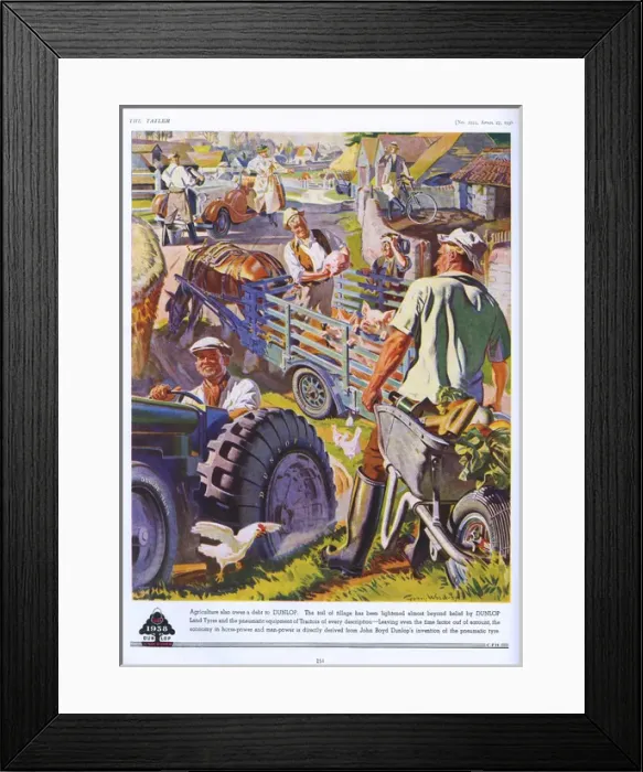 Framed Print : Dunlop advertisement featuring farming scene, 1938 Framed Print : Dunlop advertisement featuring farming scene, 1938