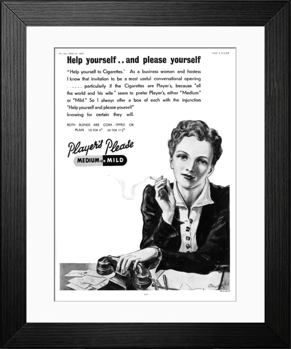 Framed Print : Players cigarette advert featuring female office worker Framed Print : Players cigarette advert featuring female office worker