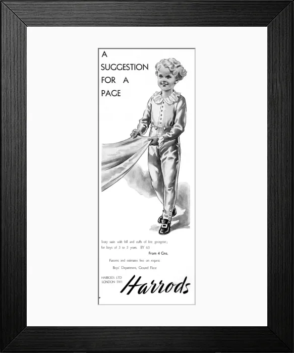 Framed Print : Harrods advertisement - page boy outfit for a wedding Framed Print : Harrods advertisement - page boy outfit for a wedding