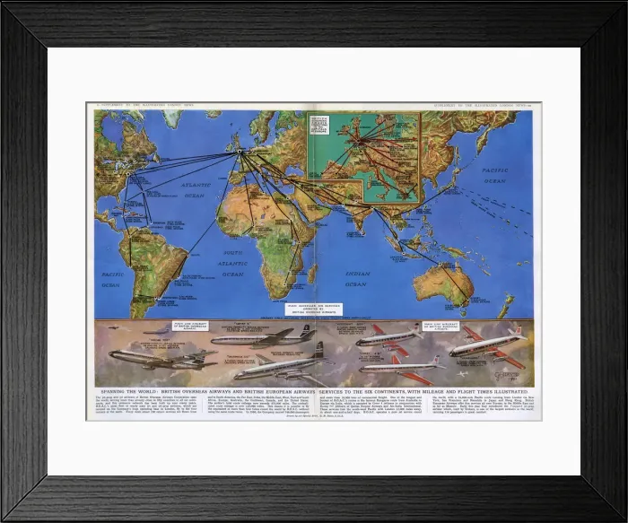 Framed Print : Mileage and flight times across the world, 1961 by GH Davis Framed Print : Mileage and flight times across the world, 1961 by GH Davis