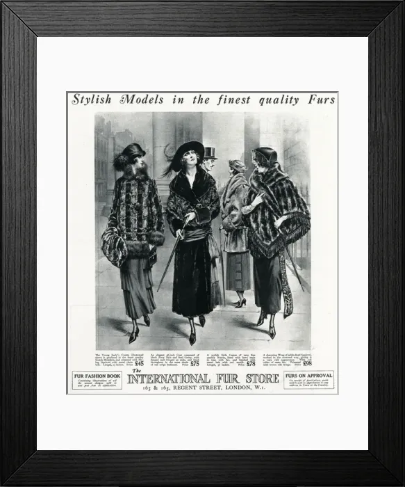 Framed Print : Advert for International Fur Store 1922